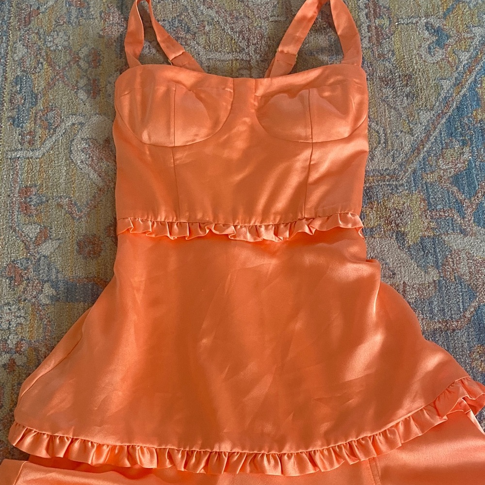 Show Me Your MuMu Peach Satin Tiered Ruffle Maxi Dress - Picture 4 of 16